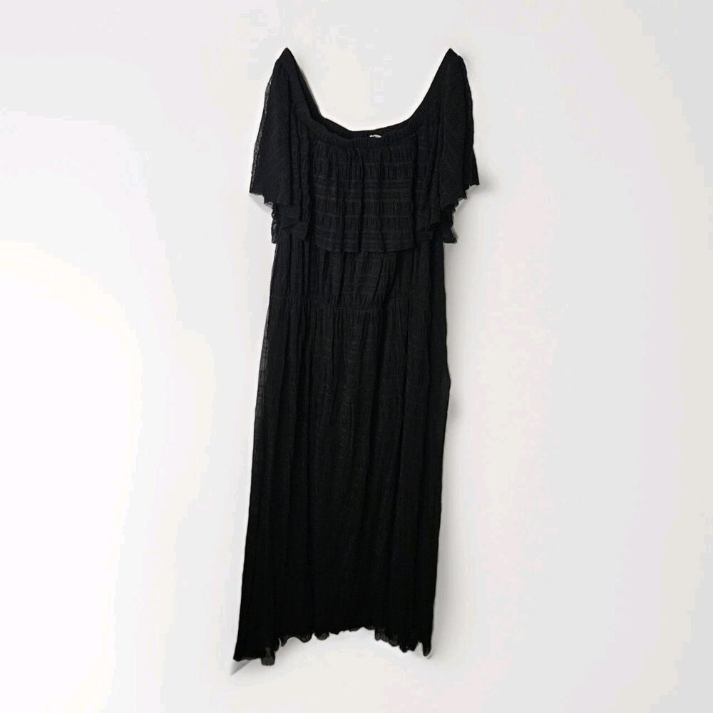 Zoey & Leelo Gauze Maxi Dress Black Flutter Sleeve Bohemian Whimsigoth XL